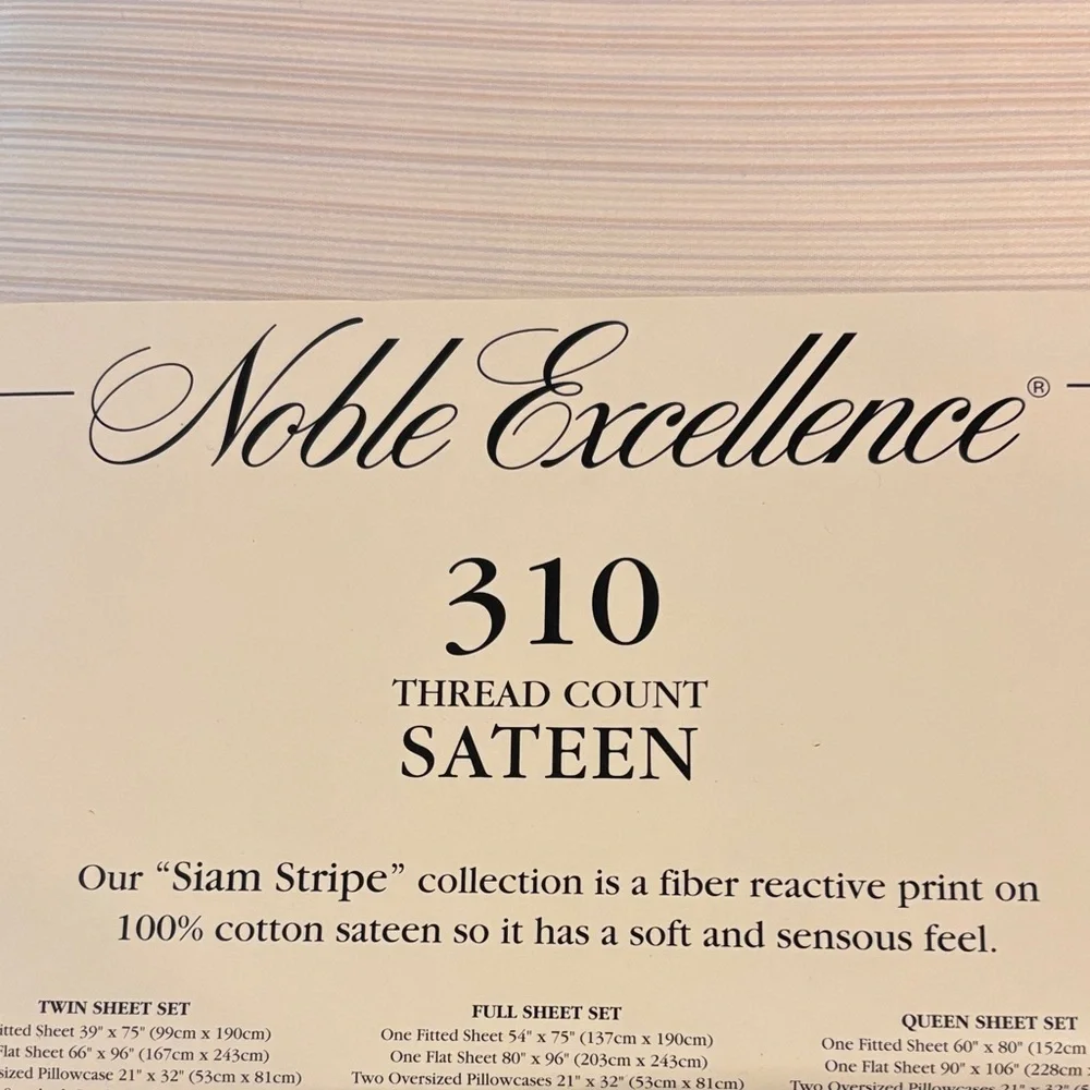 Sheet set 3 piece new twin 310 thread count sateen Noble Excellence Siam stripe